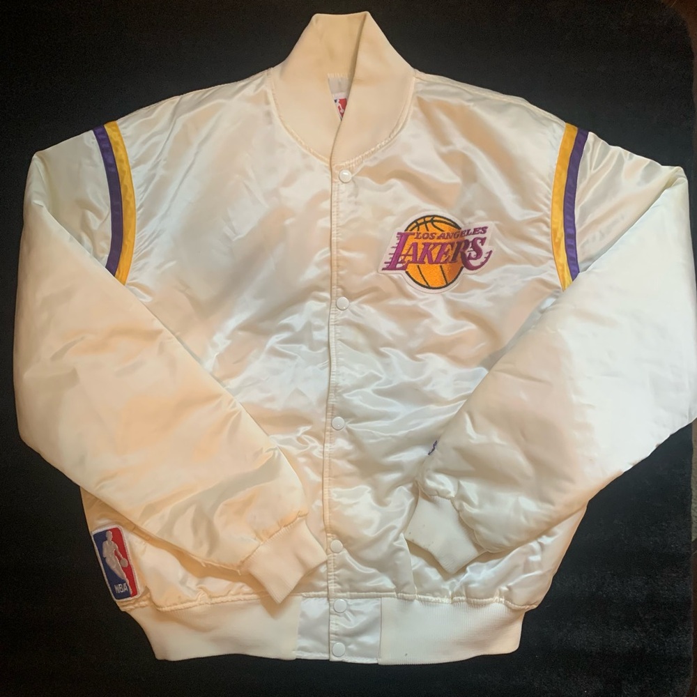 White/sail Lakers Bomber Jacket with Yellow Trim